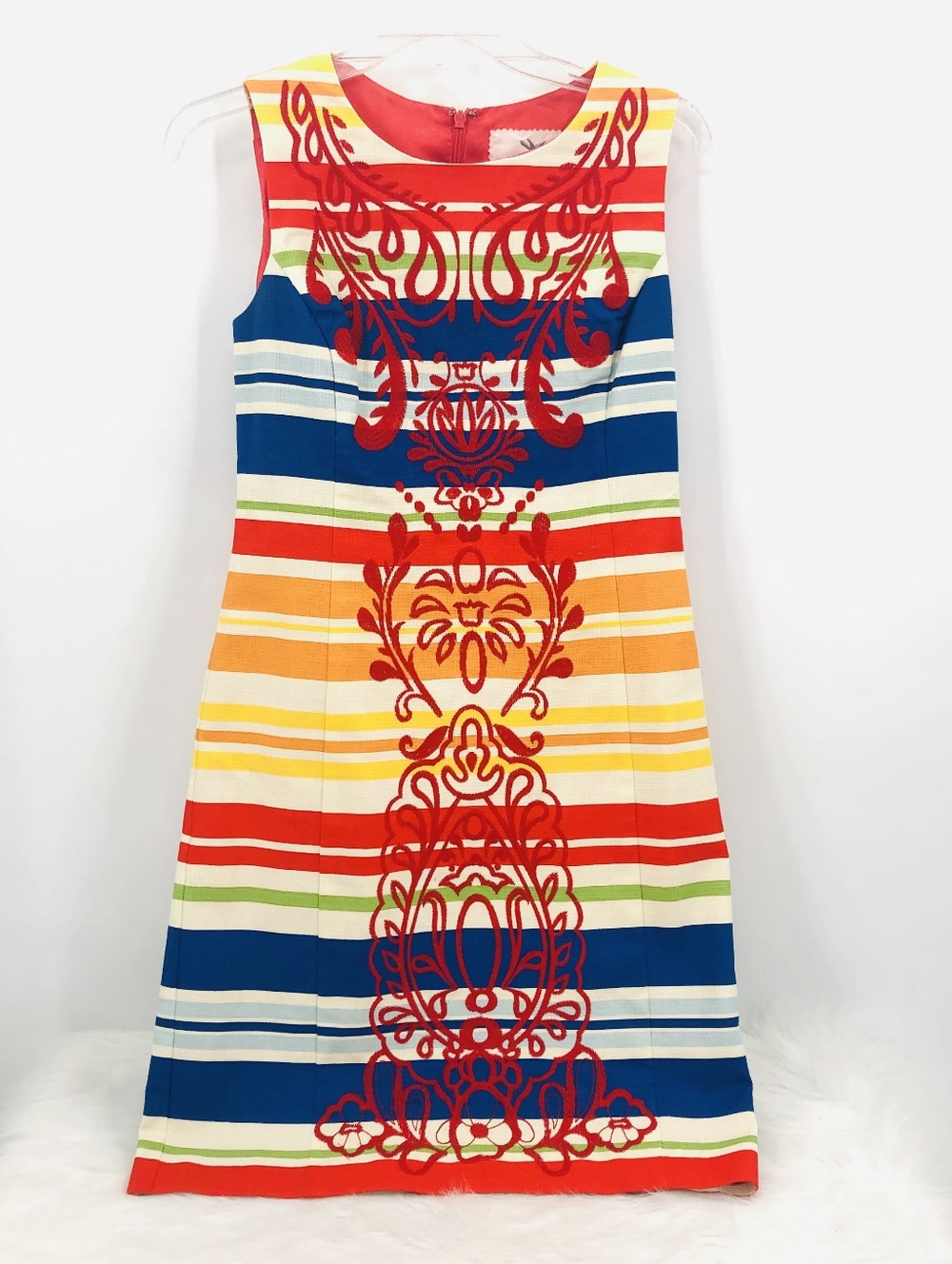 Anthropologie Tabitha Dress Multicolor Banded Totem Lined Shift Dress, Size 2